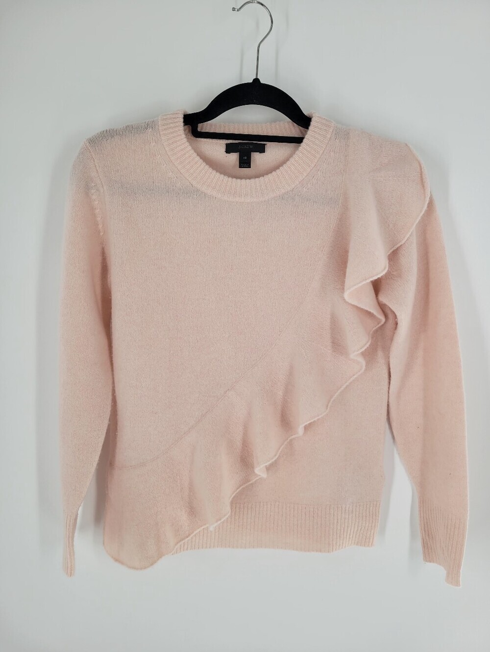 J. Crew Ruffle Crewneck Merino Wool Light Pink Size XS